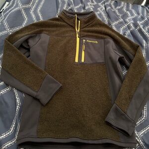 Avalanche Olive Green and Gray Fleece Pullover with Yellow Zipper Accents